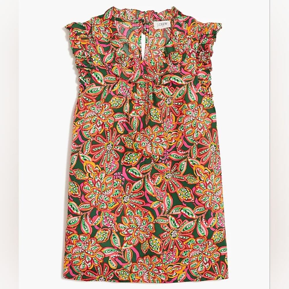 J. Crew Sleeveless Ruffle Top Tropical Floral Spring Size Small